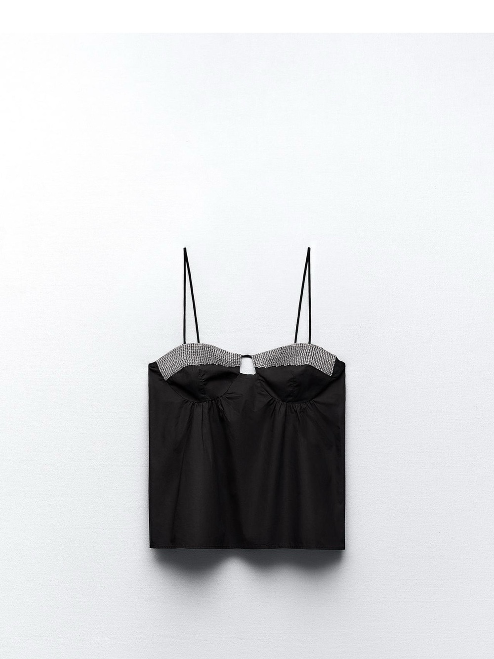 ZARA Rhinestone Poplin Top